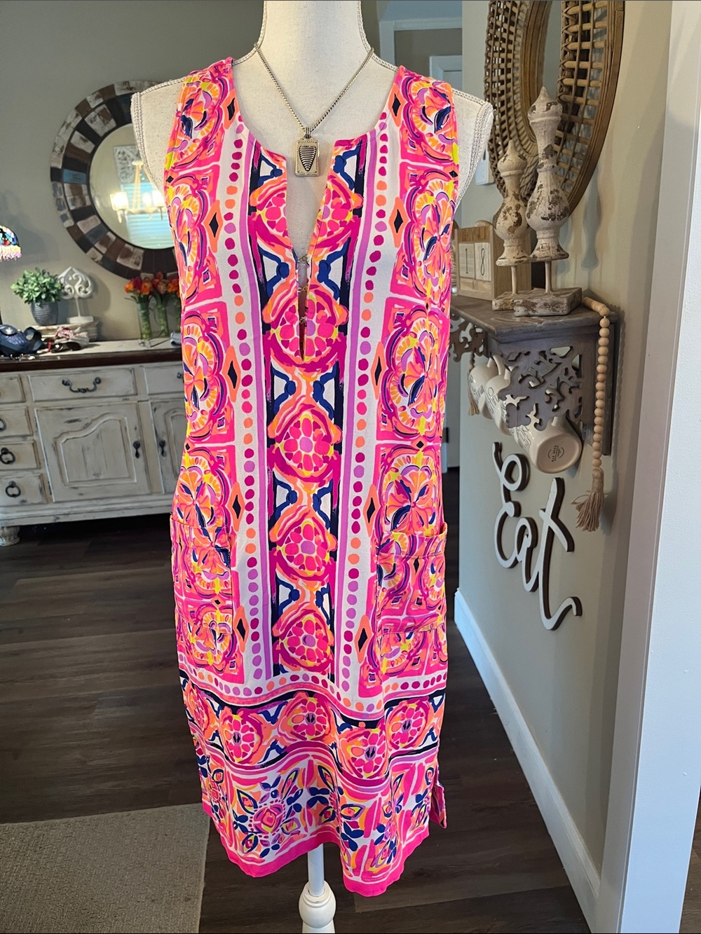 Lilly Pulitzer Pink Multicolor Sleeveless Midi Shift Dress